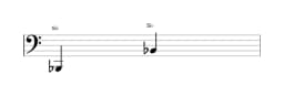 Partitura da nota Si bemol em múltiplas oitavas (1)